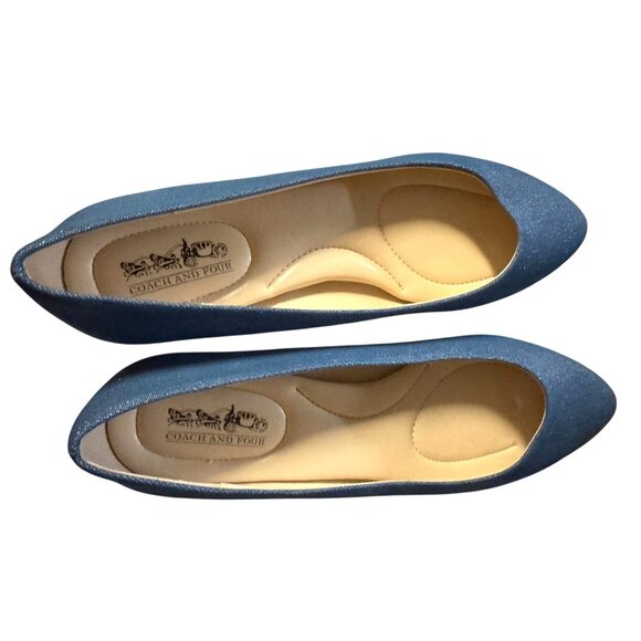 Coach & Four Women's Blue Glitter Pointed Toe Ballet Flats Size 8 NWOT - Picture 3 of 10